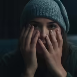 a woman covering her eyes with both hands