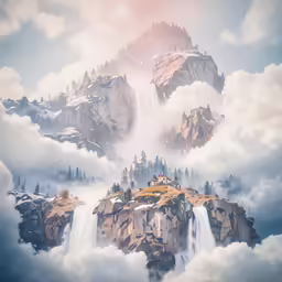 a large waterfall in the middle of clouds