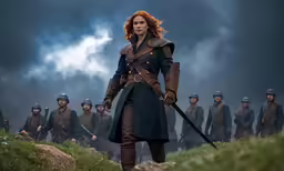 an image of a woman with long red hair in a dress