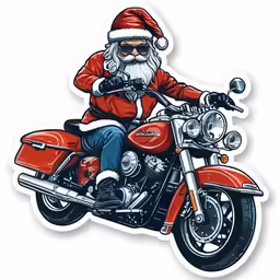 santa claus riding a red motorcycle and wearing a hat
