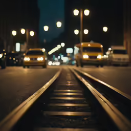 cars are traveling down the road at night