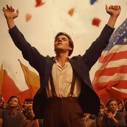 the man is surrounded by the crowd of people