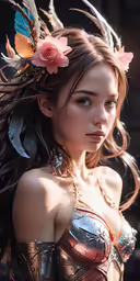 a beautiful woman with long hair wearing armor