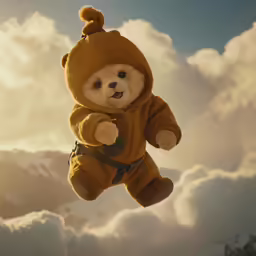 a teddy bear stuffed to resemble a teddy bear floating in the sky