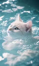 the cat has its head submerged in the water
