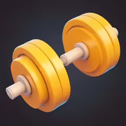 two yellow dumbbells are standing up in the air