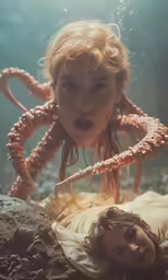 an underwater photo with the child lying on his stomach