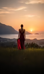 a woman standing on top of a lush green field