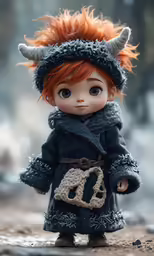 a doll with horns and clothes on is standing