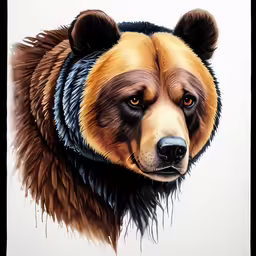 the bear is painting with pastel pens and oil paint