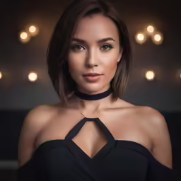 woman wearing black dress in front of dim lighting