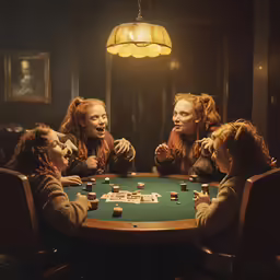 four women in a casino room playing blackjack
