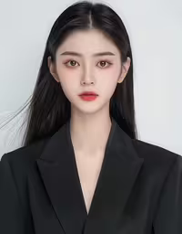 a woman in a black jacket and shirt with long hair,a beautiful asian woman in a black jacket
