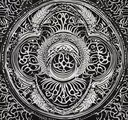 a black and white drawing with lots of swirls,an ornate black and white illustration with swirls