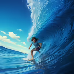 the girl is surfing in the wave that is about to break