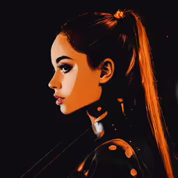 a digital painting of a woman wearing black and orange,an image of a woman wearing a leather jacket