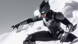 a person in costume jumping on the snow