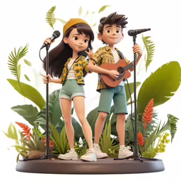 figurines of a boy and a girl singing on stage