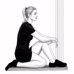 a drawing of a woman sitting on the floor