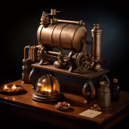 a table topped with lots of brass filled objects