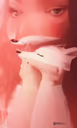 the woman is looking at the reflection of the object in her face