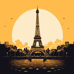 the eiffel tower is reflected in the water at dusk