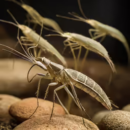 a white insect is sitting on some rocks