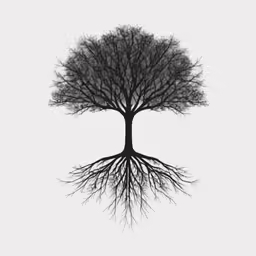 the side view of a tree with two large trees in it