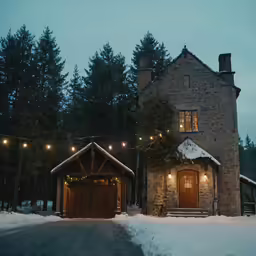 a house is illuminated at night with christmas lights