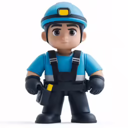 the toy policeman is posed on a white background