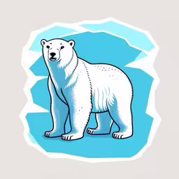 an image of a white bear on a sticker,a polar bear that is in a blue and white background,a polar bear standing in the snow on a sticker,a sticker with a polar bear standing on ice,a sticker of a polar bear standing on ice