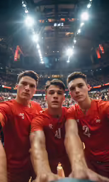 the three athletes are posing together before their match