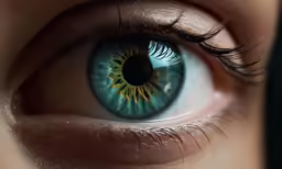 a close up of an eye with green eyeshade