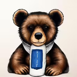 a brown teddy bear holding a tooth brush