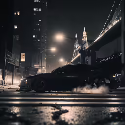 a car smoking in a parking lot in the city