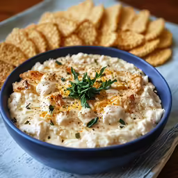 this is an image of crackers and a bowl of dip