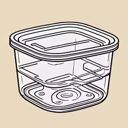 a drawing of an empty container filled with food