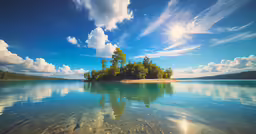 an island in the water is seen in this artistic photograph