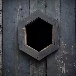 a frame with holes on a wooden door