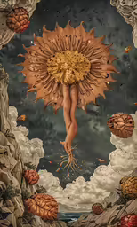 an artistic depiction depicts a woman floating above a sea or ocean