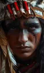 close up portrait of a young woman dressed in native american style clothing