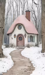 a very cute little house in the middle of the woods