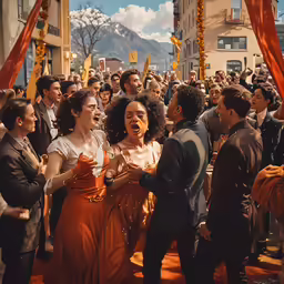 a woman laughing with people near by