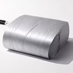 a roll of metal tape with a black metal crisst