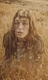 a person sitting in a field of tall grass