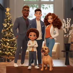 there are people and a dog in this cartoon