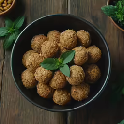 chocolate oatmeal bites in a bowl with leafy green leaves on top