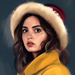 a painting of a young woman with a hat and a yellow shirt,a digital illustration of a woman in yellow and wearing a hat