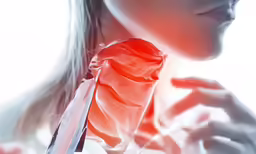 a medical image of a woman with neck pain