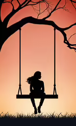 a woman sitting on a swing at sunset